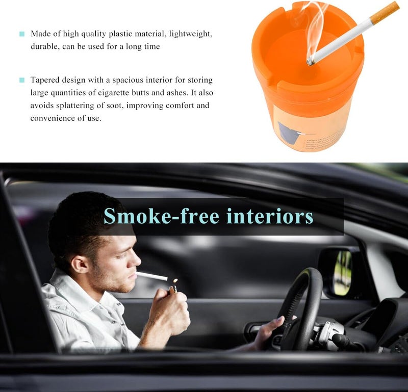 NYTKL Car Ashtray, Plastic Portable Smokeless Self-Extinguishing Vehicle Cigarette Trash Can Ash Tray, Universal Windproof Butt Bucket Ash Holder Organizer for Car Cup Holder (Orange) - Image 3